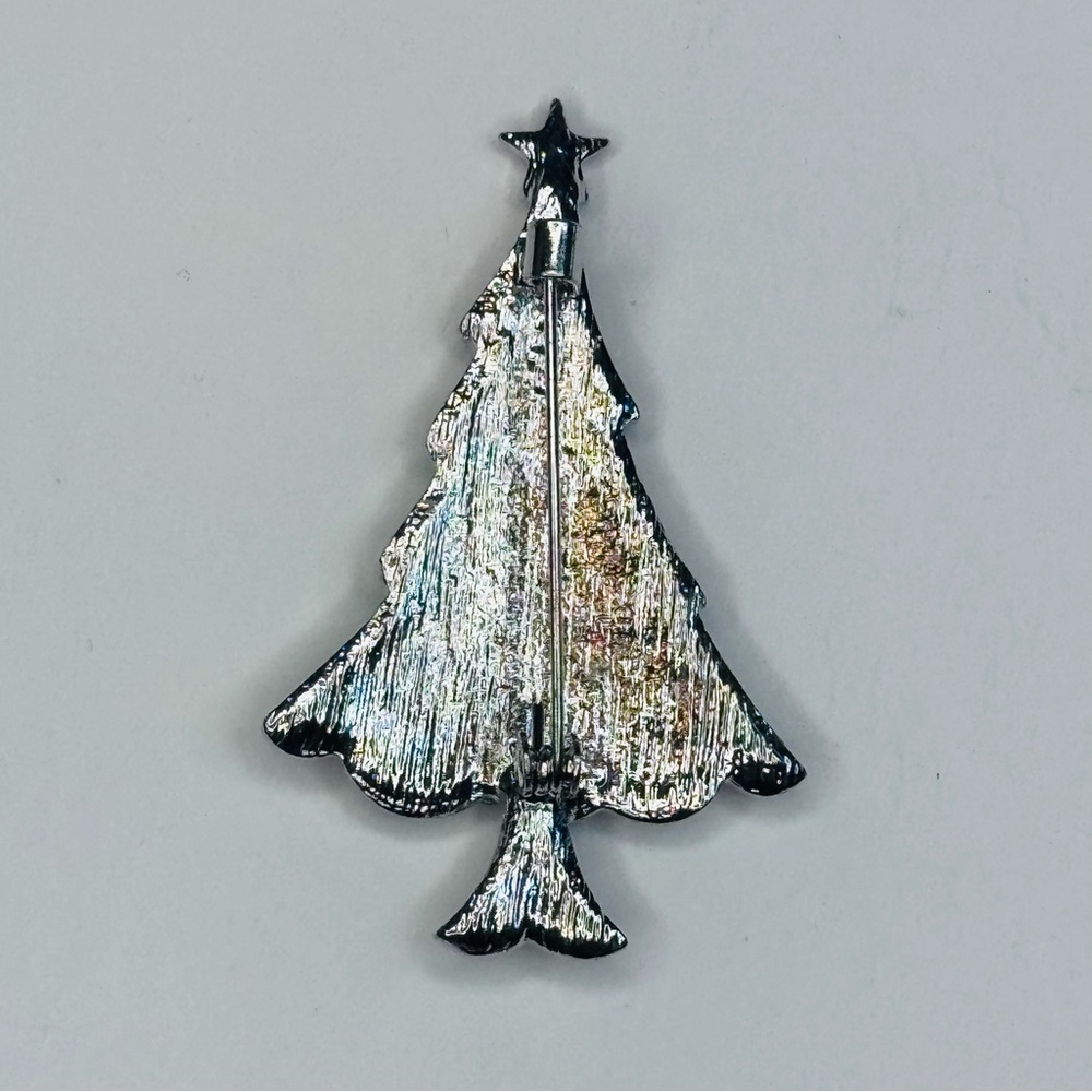 Christmas Tree Brooch in Green with Red Ornaments and Star - Picture 3 of 5